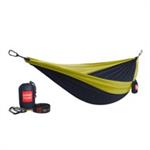 Double Deluxe Parachute Nylon Hammock w/ Straps - Collegiate Navy/Chartreuse