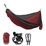Double Deluxe Parachute Nylon Hammock w/ Straps - Crimson/Charcoal