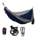 Double Deluxe Parachute Nylon Hammock w/ Straps - Navy/Silver