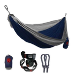 Double Deluxe Parachute Nylon Hammock w/ Straps - Navy/Silver